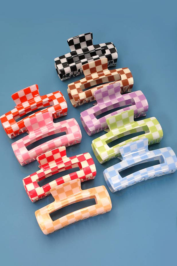 JUMBO RESIN CHECKER HAIR CLAW CLIPS