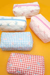 QUILTED COTTON CHECKER BOW COSMETIC BAG BOW PINK