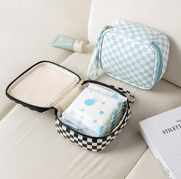 TRAVEL CHECKER MAKEUP COSMETIC POUCH BAG