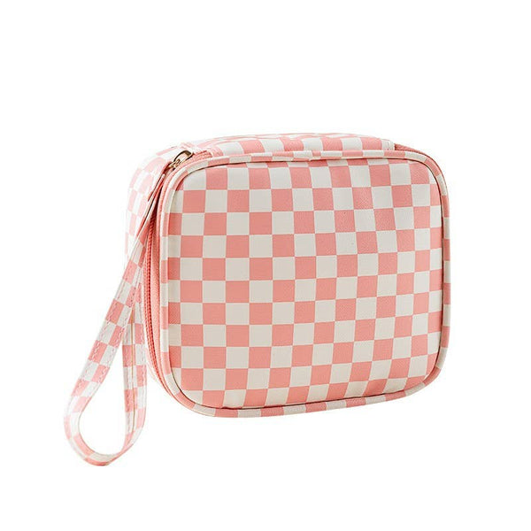 TRAVEL CHECKER MAKEUP COSMETIC POUCH BAG