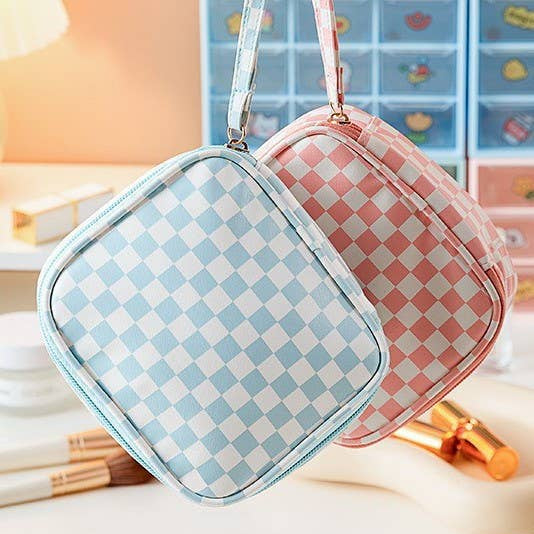 TRAVEL CHECKER MAKEUP COSMETIC POUCH BAG