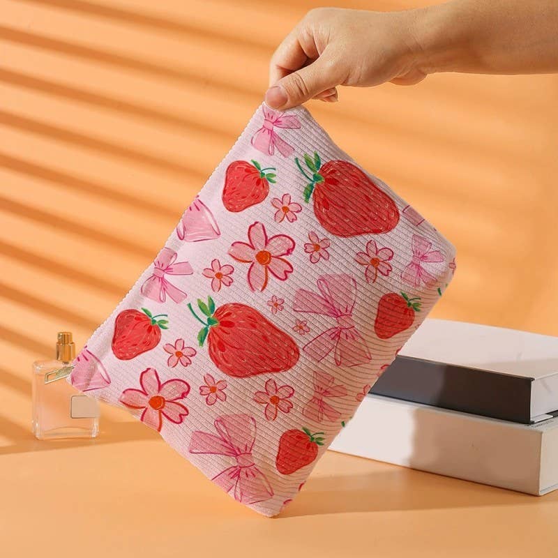 TRAVEL CHERRY MAKEUP POUCH BOW STRAWBERRY