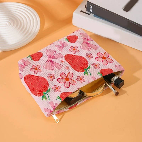 TRAVEL CHERRY MAKEUP POUCH BOW STRAWBERRY