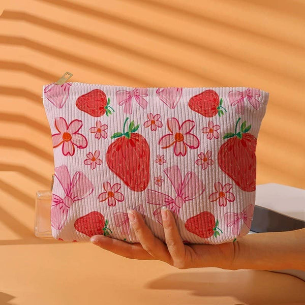 TRAVEL CHERRY MAKEUP POUCH BOW STRAWBERRY