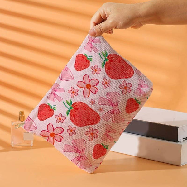 TRAVEL CHERRY MAKEUP POUCH BOW STRAWBERRY