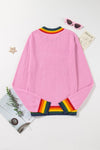 CHRISTMAS MERRY & BRIGHT STRIPE TRIM SWEATER