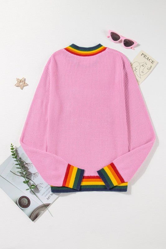 CHRISTMAS MERRY & BRIGHT STRIPE TRIM SWEATER