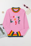 CHRISTMAS MERRY & BRIGHT STRIPE TRIM SWEATER
