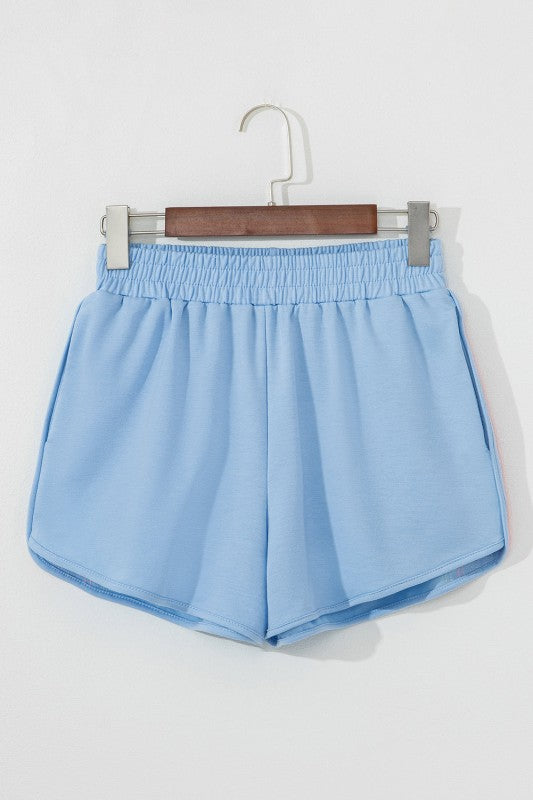 STRIPE COLORBLOCK HIGH WAIST SHORTS