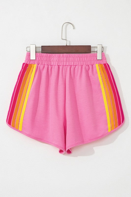 STRIPE COLORBLOCK HIGH WAIST SHORTS