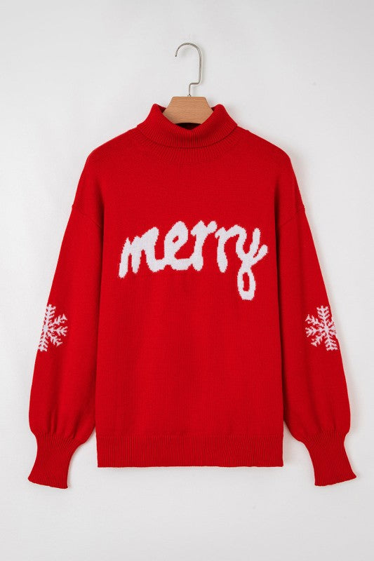 MERRY SNOWFLAKE TURTLENECK CHRISTMAS SWEATER