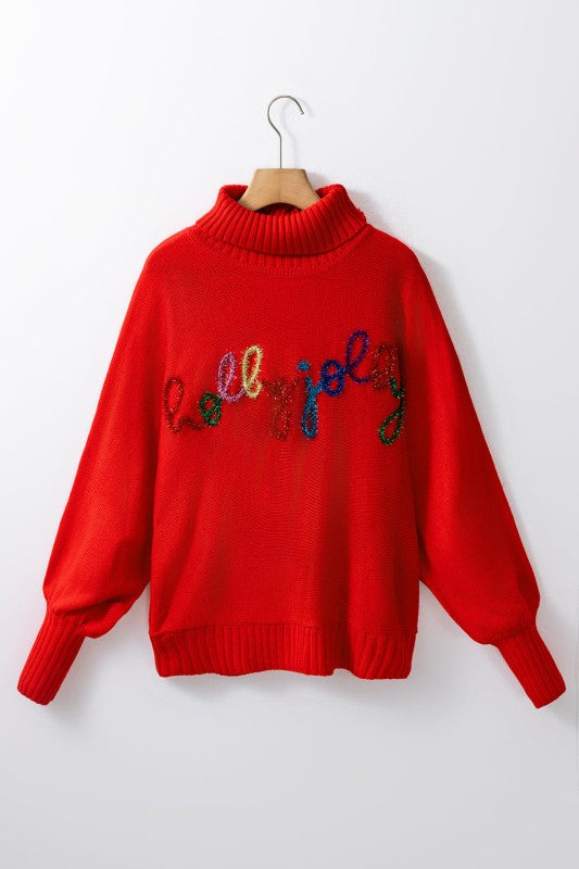 CHRISTMAS HOLLY JOLLY TINSEL TURTLENECK SWEATER