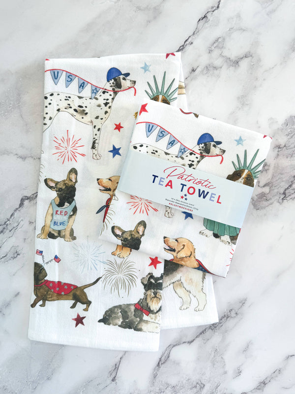 PATRIOTIC DOGS KITCHEN TOWEL - FOURTH OF JULY TEA TOWEL