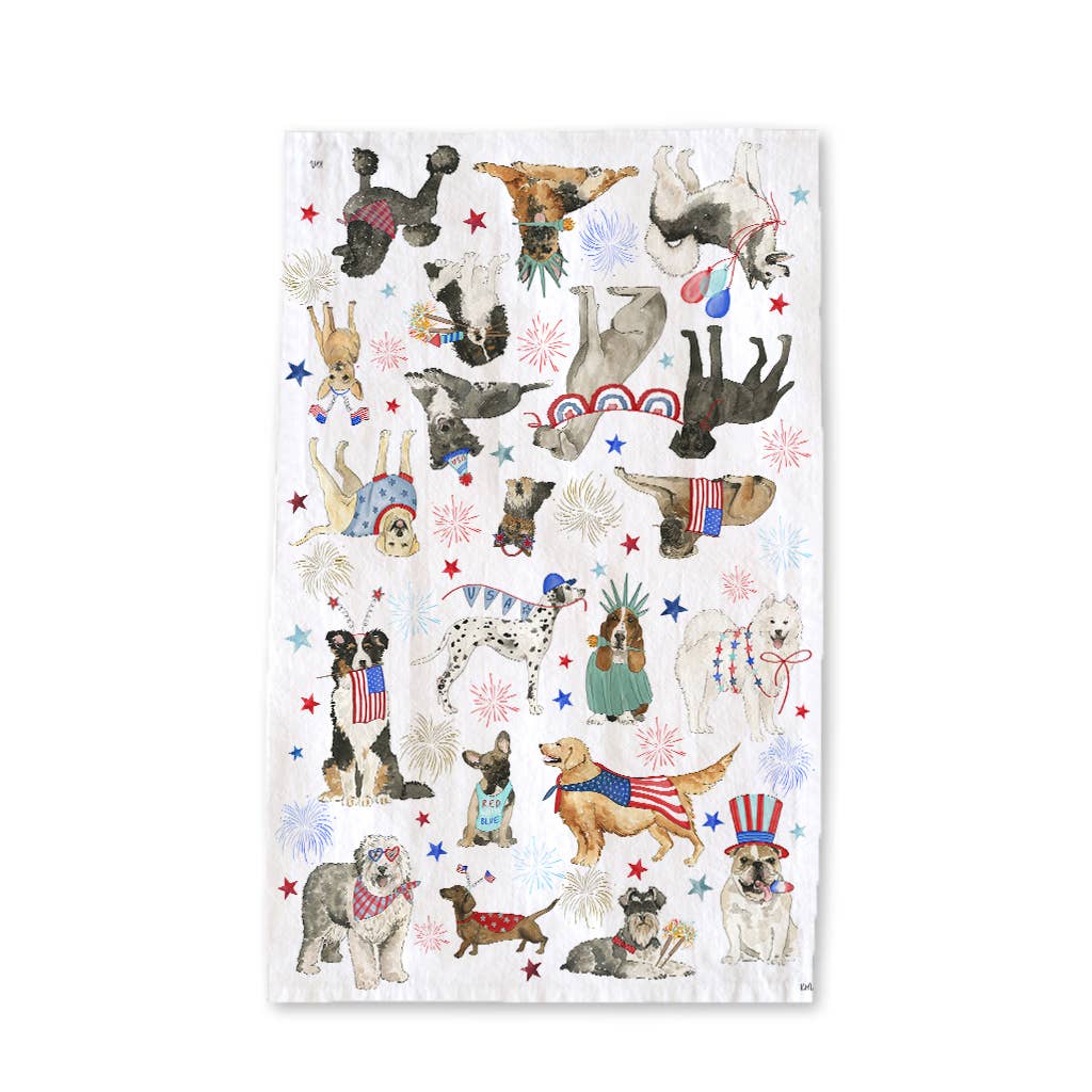 PATRIOTIC DOGS KITCHEN TOWEL - FOURTH OF JULY TEA TOWEL