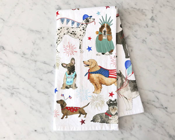PATRIOTIC DOGS KITCHEN TOWEL - FOURTH OF JULY TEA TOWEL
