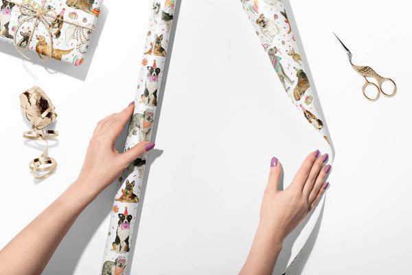 PAWTY PUPS - BIRTHDAY DOGS WRAPPING PAPER 3 SHEET ROLL