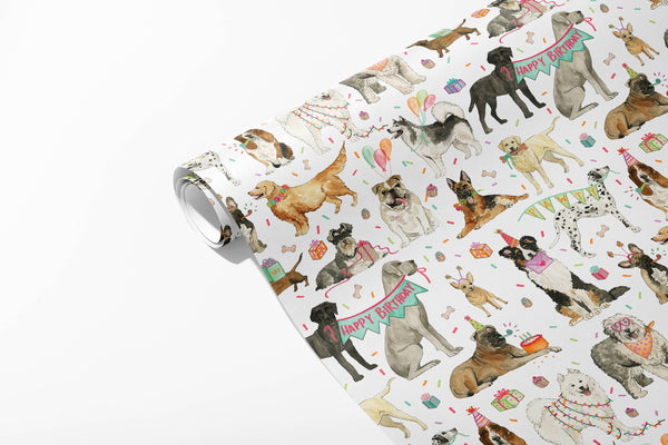 PAWTY PUPS - BIRTHDAY DOGS WRAPPING PAPER 3 SHEET ROLL