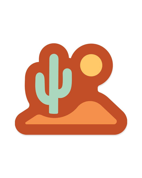 Illustration of a cactus and sun in a desert landscape on a white background