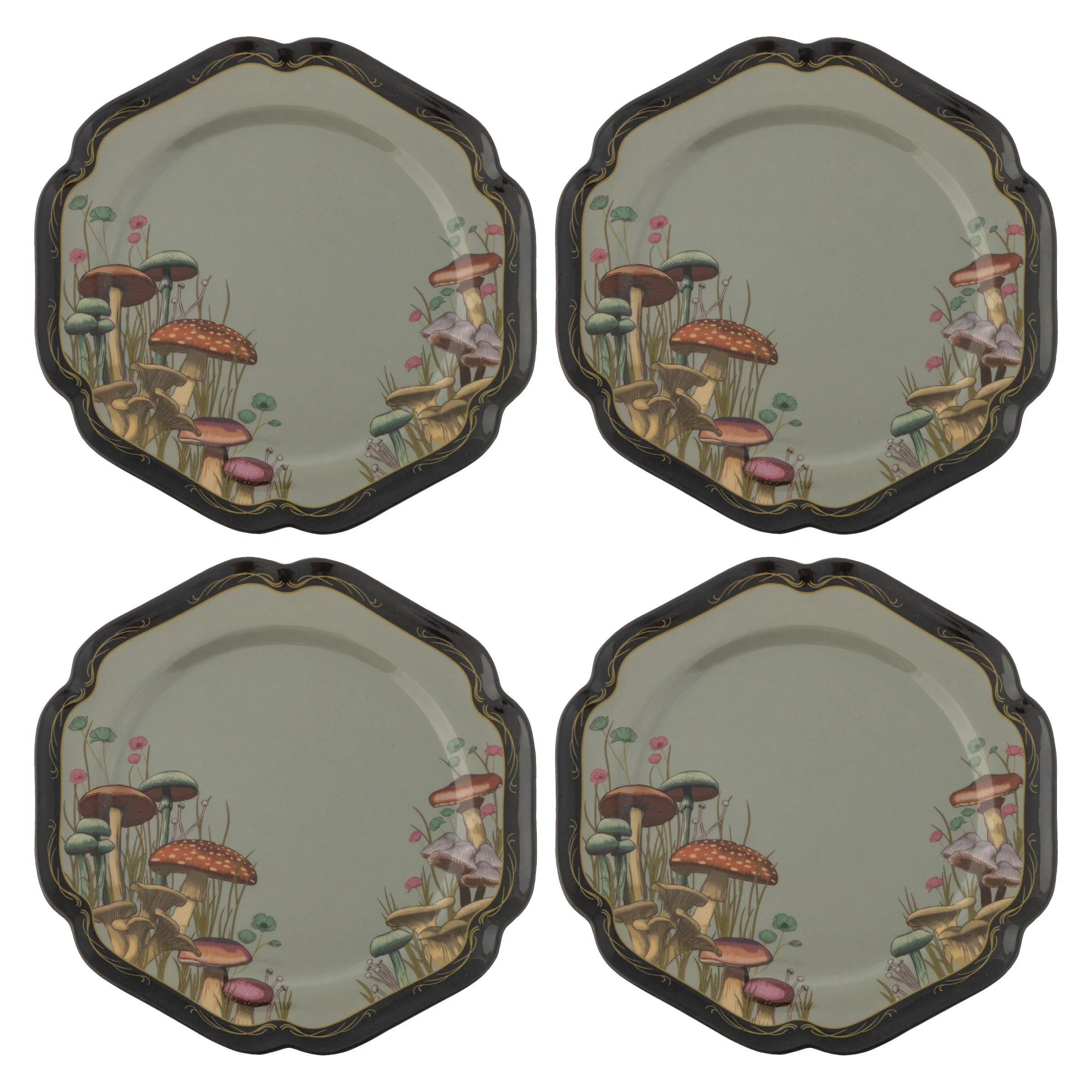 MIDNIGHT MUSHROOM MEADOW MELAMINE SALAD PLATE