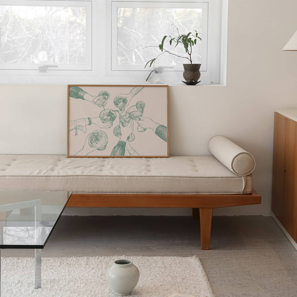 BAR CART WALL ART PRINT | CHEERS HANDS MINT GREEN