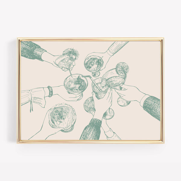 BAR CART WALL ART PRINT | CHEERS HANDS MINT GREEN