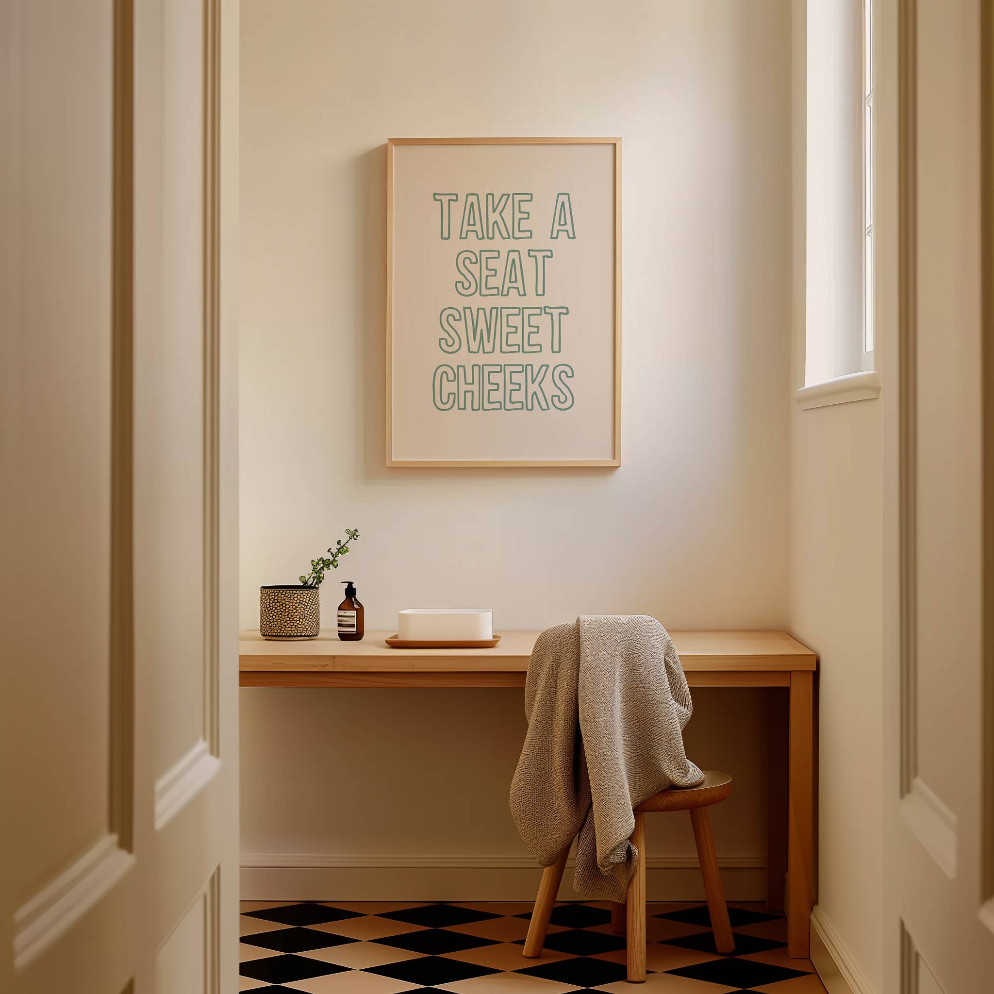 TAKE A SEAT SWEET CHEEKS | FUNNY BATHROOM WALL ART PRINT