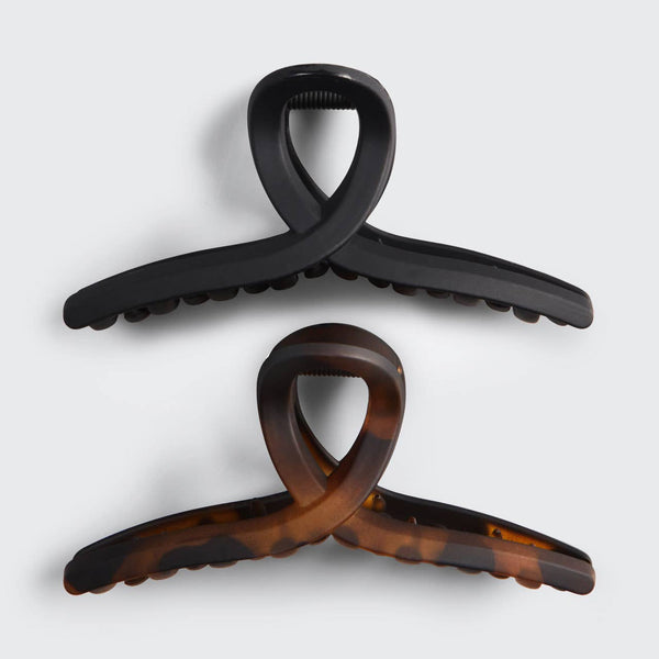 RECYCLED PLASTIC LARGE LOOP CLAW CLIPS 2PC - BLACK & TORT