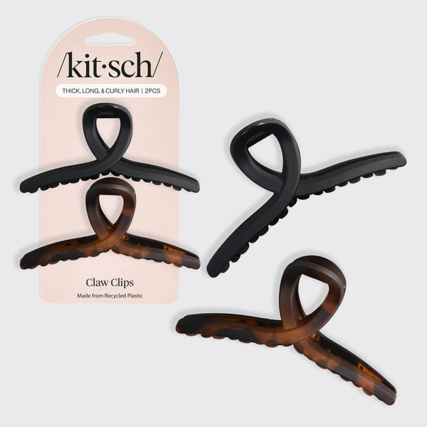 RECYCLED PLASTIC LARGE LOOP CLAW CLIPS 2PC - BLACK & TORT