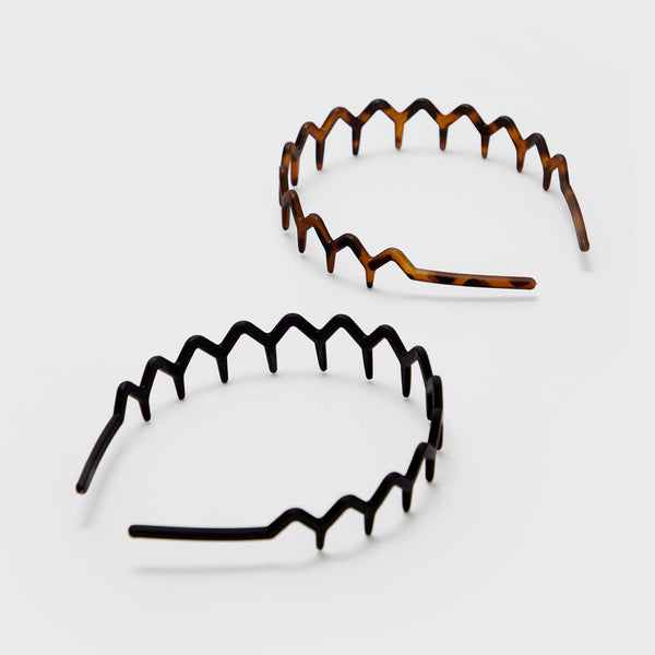 ZIG ZAG HEADBAND 2 PC - BLACK & TORT
