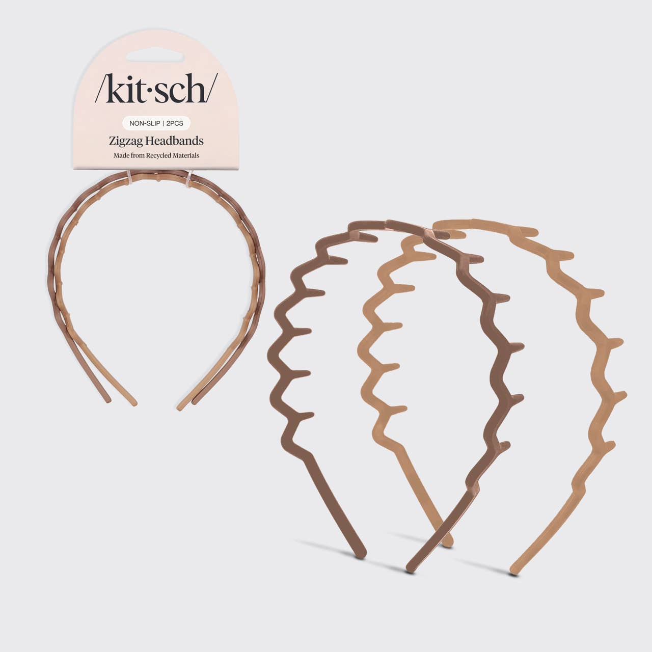 RECYCLED PLASTIC ZIG ZAG HEADBAND 2 PC - NEUTRAL