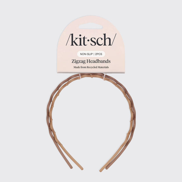 RECYCLED PLASTIC ZIG ZAG HEADBAND 2 PC - NEUTRAL