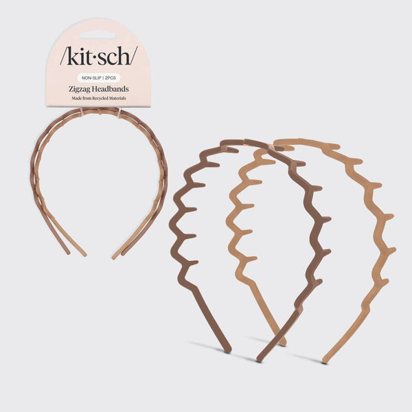 RECYCLED PLASTIC ZIG ZAG HEADBAND 2 PC - NEUTRAL