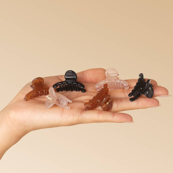RECYCLED PLASTIC MINI ARCHED CLIPS 6PC SET - SOFT PINK, MOCHA & BLACK