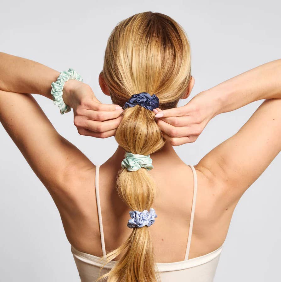 RUCHED SATIN SCRUNCHIES 5PC - GARDEN BOUQUET