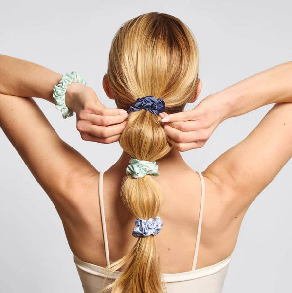 RUCHED SATIN SCRUNCHIES 5PC - GARDEN BOUQUET