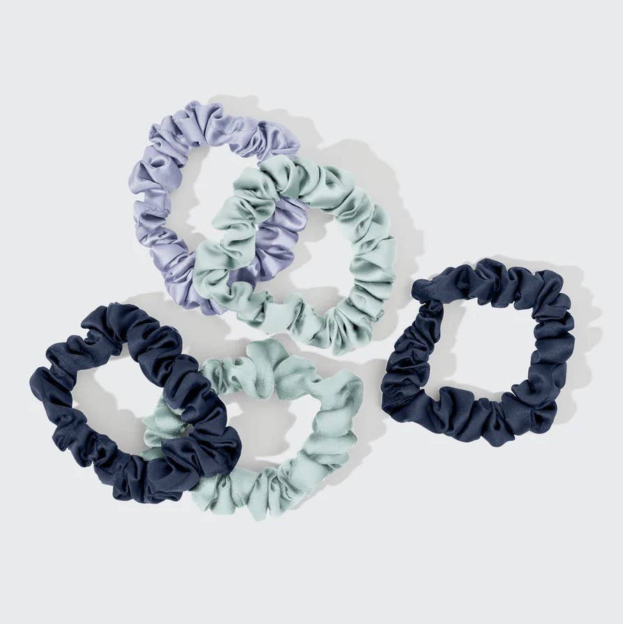 RUCHED SATIN SCRUNCHIES 5PC - GARDEN BOUQUET