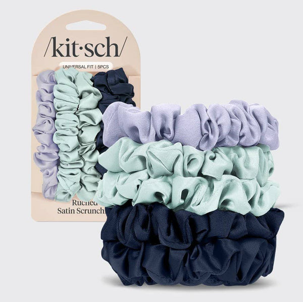 RUCHED SATIN SCRUNCHIES 5PC - GARDEN BOUQUET