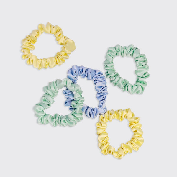 RUCHED SATIN SCRUNCHIES 5PC SET - MULTI-COLOR