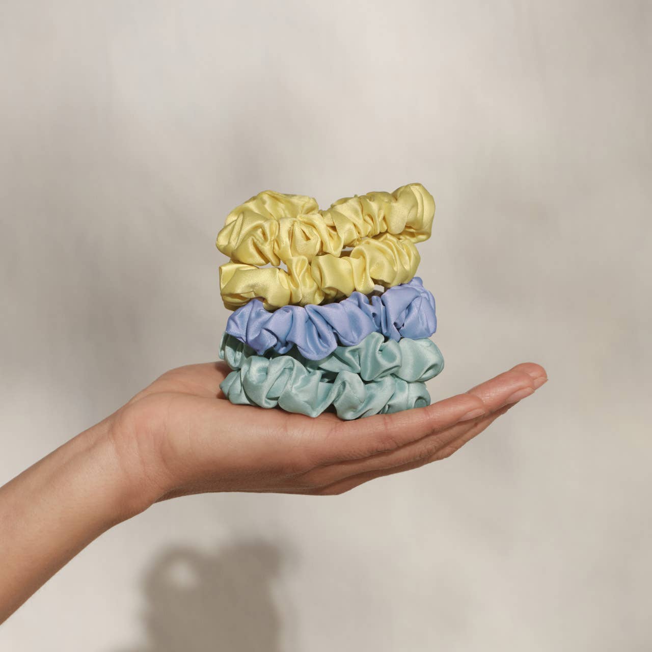 RUCHED SATIN SCRUNCHIES 5PC SET - MULTI-COLOR