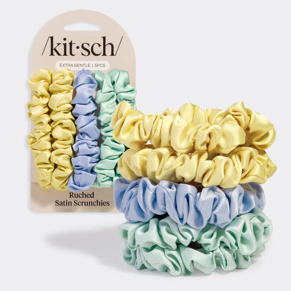 RUCHED SATIN SCRUNCHIES 5PC SET - MULTI-COLOR