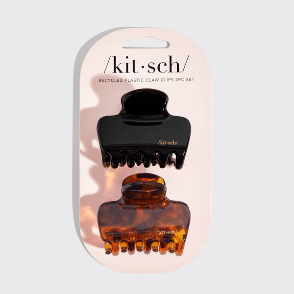 RECYLCED PLASTIC MEDIUM PUFFY CLAW CLIPS 2PC SET-BLACK/TORT