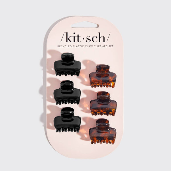RECYCLED PLASTIC MINI PUFFY CLAW CLIPS 6PC SET-BLACK/TORT