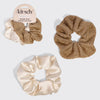 METALLIC MESH AND RECYCLED FABRIC SATIN SCRUNCHIES 2PC SET - CREAM & GOLD