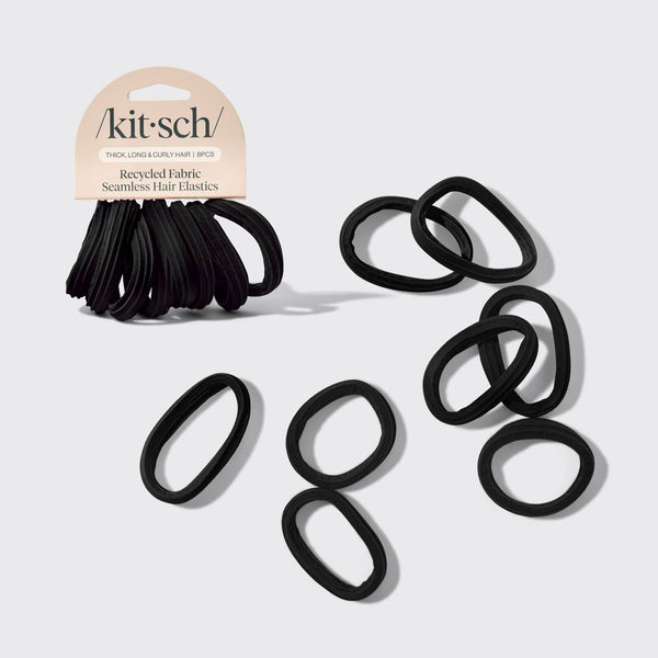 RECYCLED SEAMLESS HAIR ELASTICS 8PC SET- BLACK