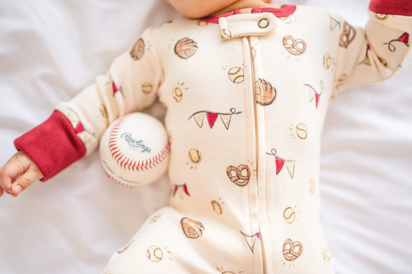 ORGANIC GAME DAY CUFFED ZIPPER FOOTIE ONESIE