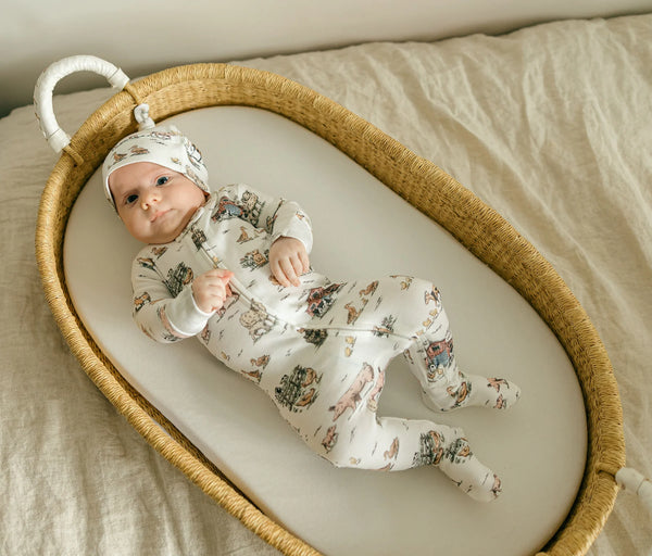 ORGANIC 2-WAY ZIPPER FARM FRIENDS FOOTIE