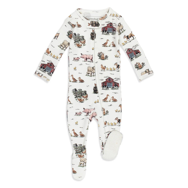 ORGANIC 2-WAY ZIPPER FARM FRIENDS FOOTIE