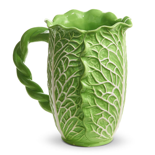 LARGE GREEN CABBAGE PITCHER 10.5