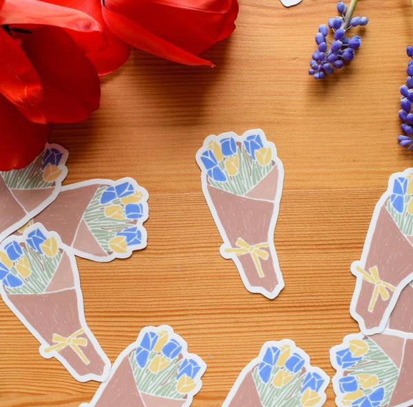 BLUE & GOLD BOUQUET STICKER