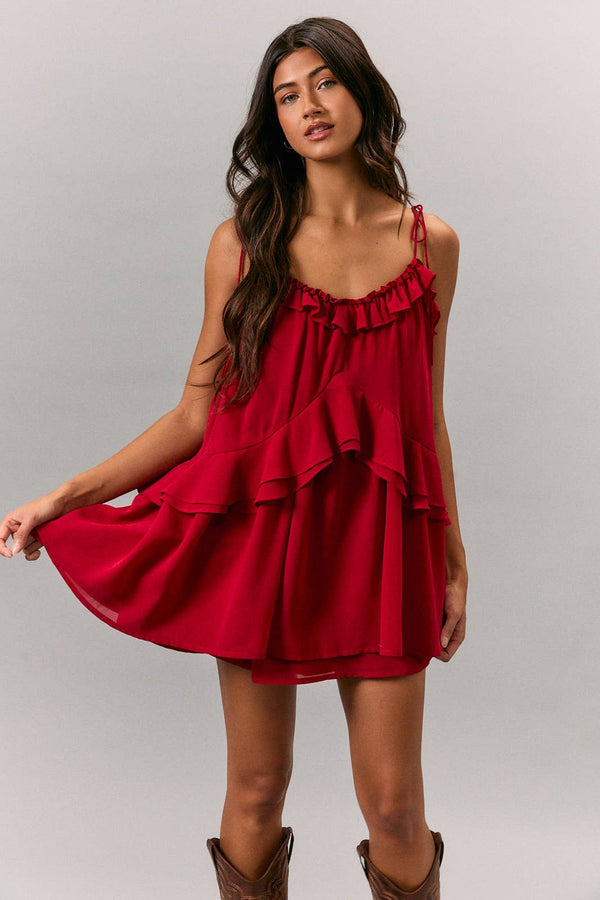 TIE SHOULDER RUFFLE ROMPER